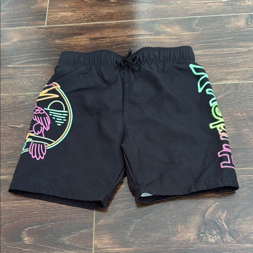 Black Swim Shorts with Neon Graphic